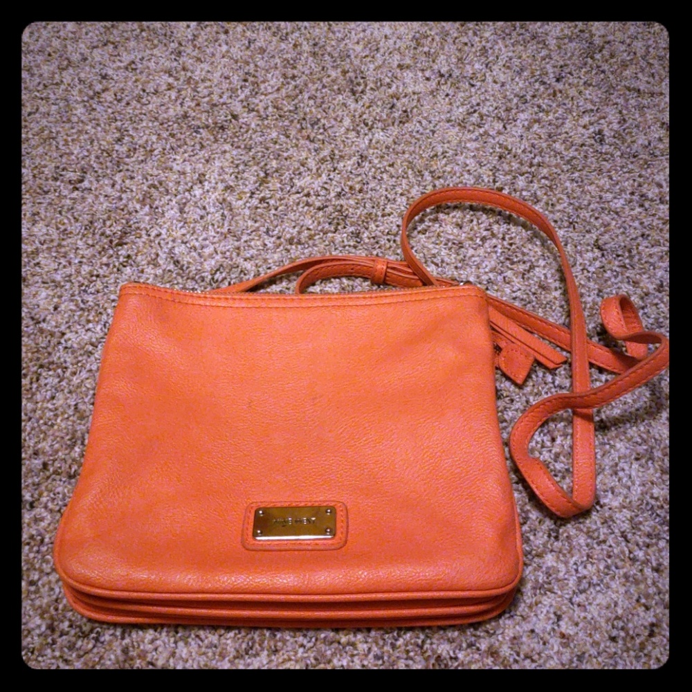 Nine West neon orange Purse with cheetah inside